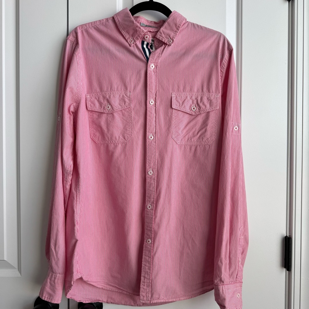 Vintage Express Fitted Red & White Striped Lion Logo Shirt M